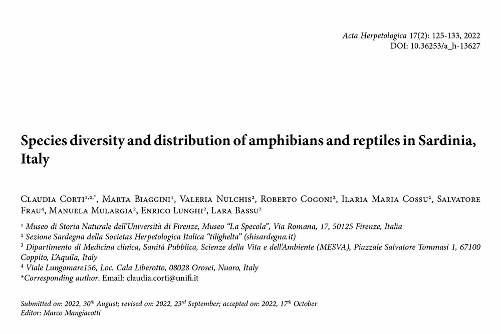 New article published in Acta Herpetologica on distribution of Sardinian herpetofauna