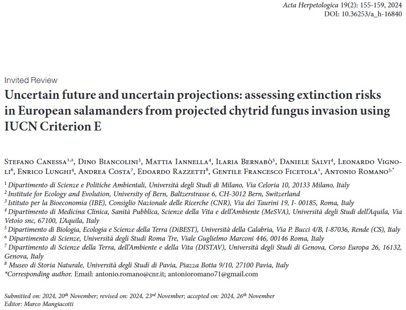 New review paper: The opinion of Italian herpetologists on the use of Criterion E for species assessmentrelated to the monitoring activities performed on Speleomantes cave salamanders